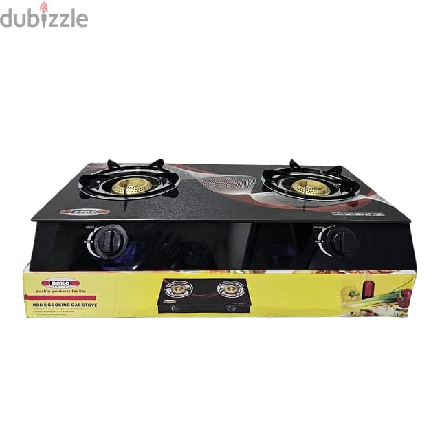 Boko Gas Stove - 2 Burner Black Cooker with Glass Top 4