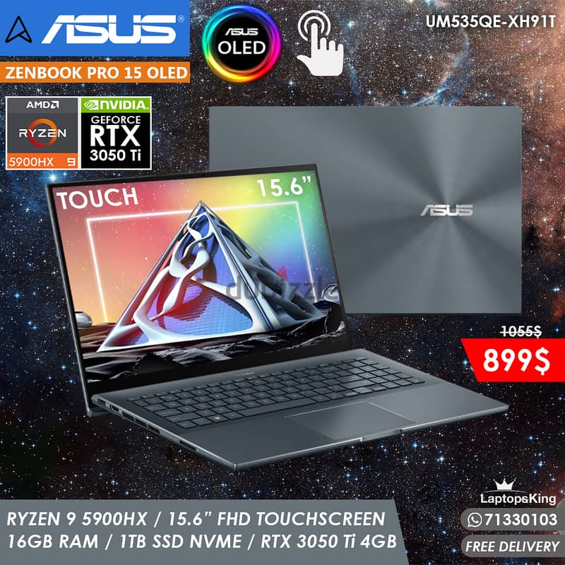 ASUS ZENBOOK PRO 15 OLED RYZEN 9 5900HX RTX 3050 Ti TOUCH  LAPTOP 0