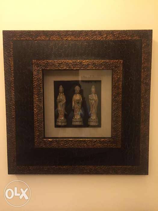 Tableau bronze and wood with Buddha statues 1