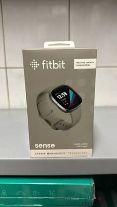 Fitbit sense silver stainless steel case & Sage Grey band amazing & l