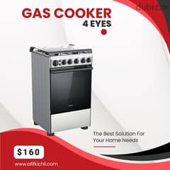 Gas Cooker 4 Eyes white-silver-black كفالة سنة 0