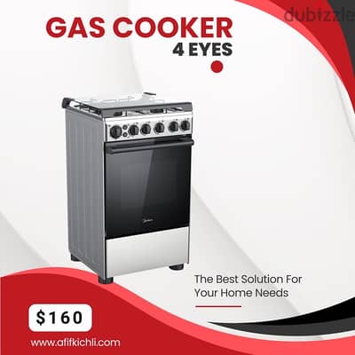 Gas Cooker 4 Eyes white-silver-black كفالة سنة