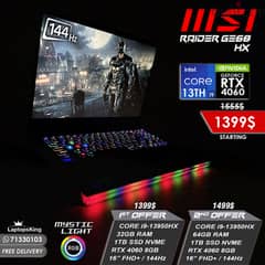 MSI RAIDER GE68 HX CORE i9-13950HX  RTX 4060 144HZ 16” GAMING LAPTOPS