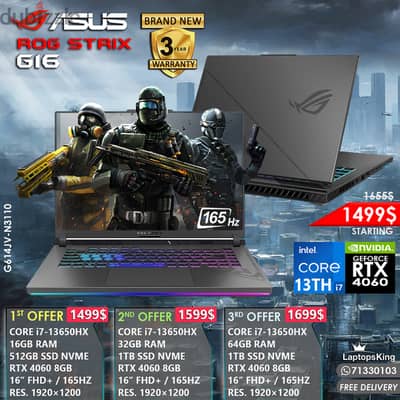 ASUS ROG STRIX G16 CORE i7-13650HX RTX 4060 165HZ 16” GAMING LAPTOP