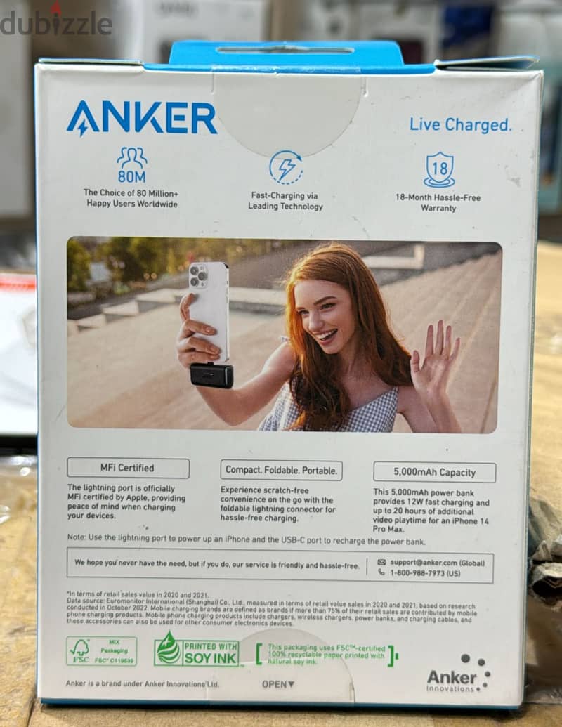 Anker Nano power bank 5,000mah (12w , built-in Lightning connector) ex 1