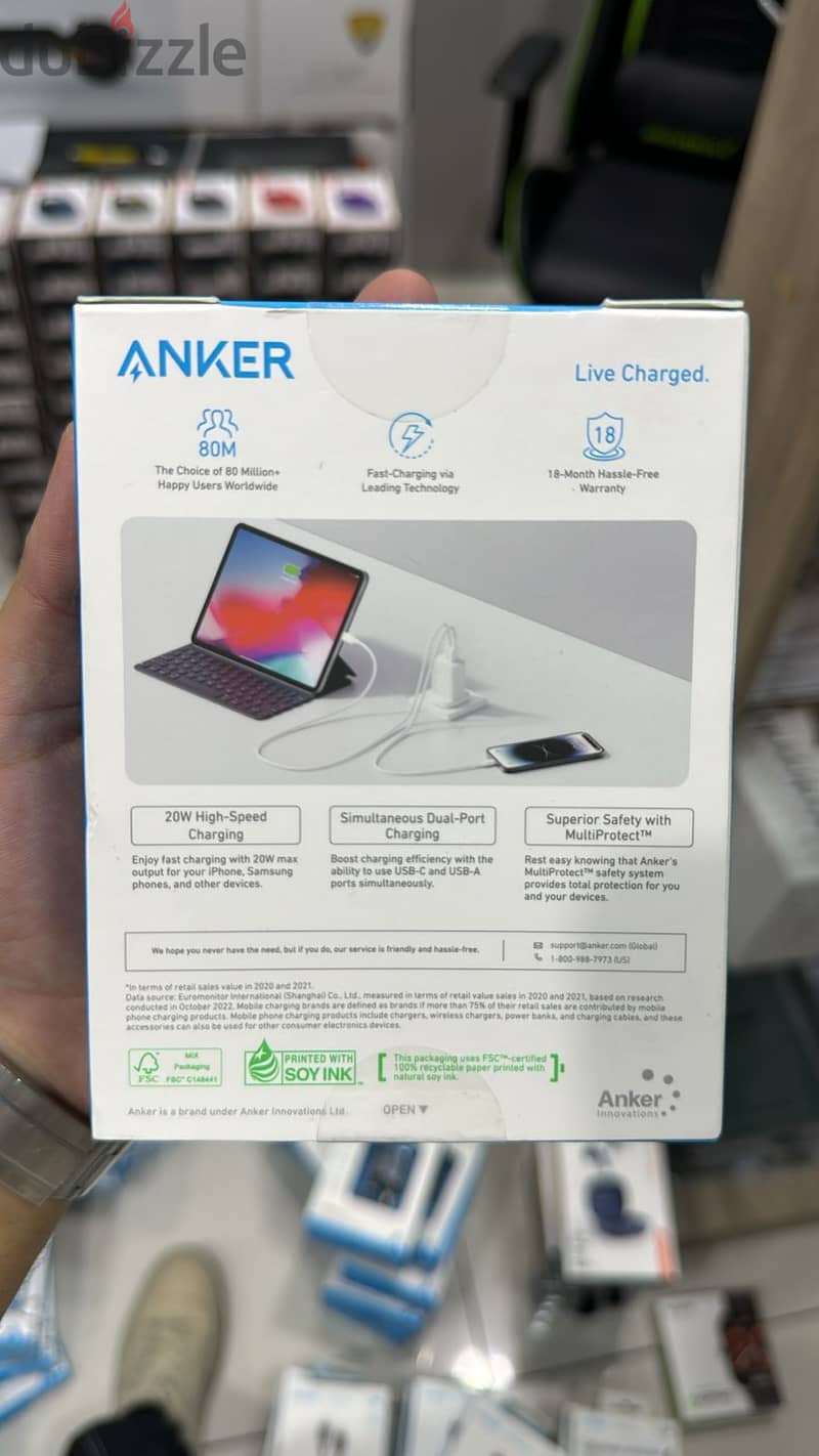 Anker select charger (20w 2-port) with usb-c cable 1.5m 1