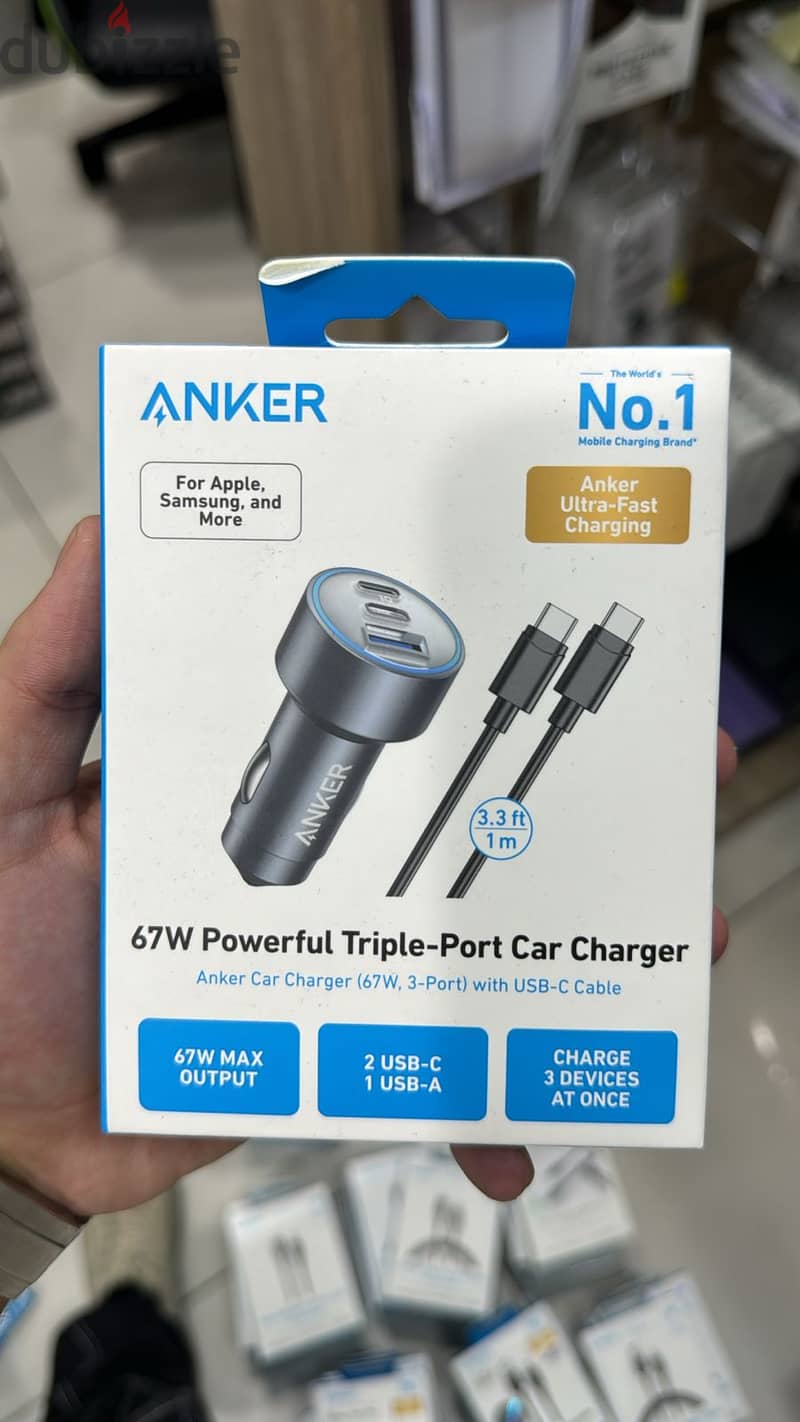 Anker car charger (67w,3-port) with usb-c cable exclusive & new price 0