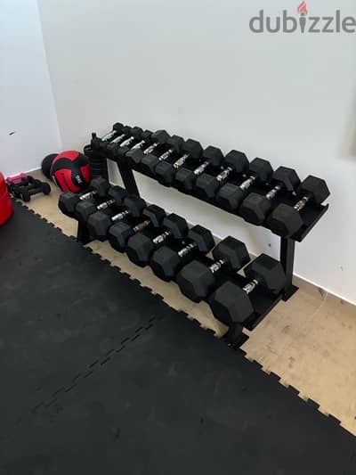 hexagonal dumbells with stand 150 cm 2 floors