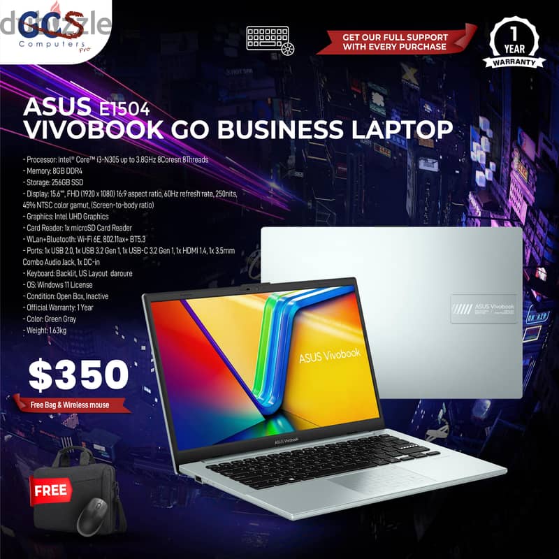 Asus (E1504GA-WS34) VivoBook Go Business Laptop 0