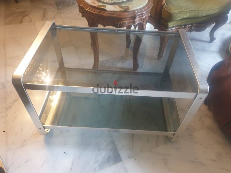 vintage 1970 chrome coffee table with 2 trays 1