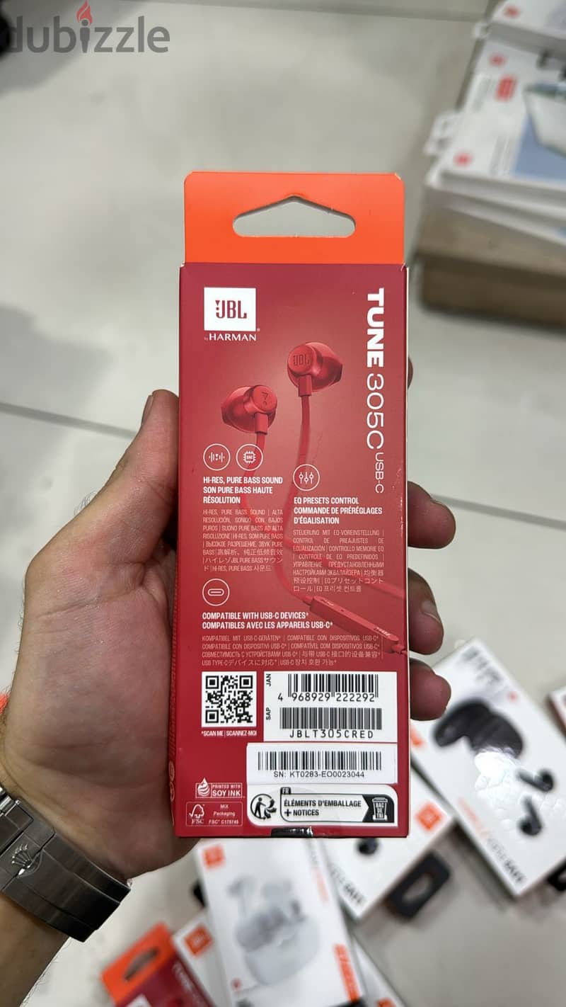 Jbl tune 305 usb-c wired earphones red 1