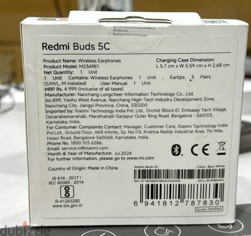 Xiaomi Redmi Buds 5c white original & last price 1