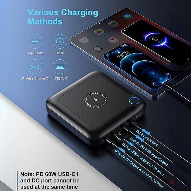 Laptop Power Bank, 24000mAh Wireless Fast Phone Charger 8