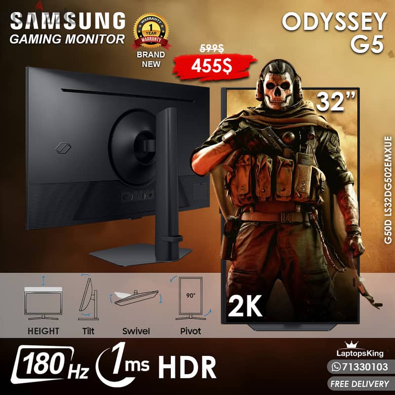 SAMSUNG ODYSSEY G5 32” LS32DG502EMXUE 2K 180HZ 1MS  GAMING MONITOR 0