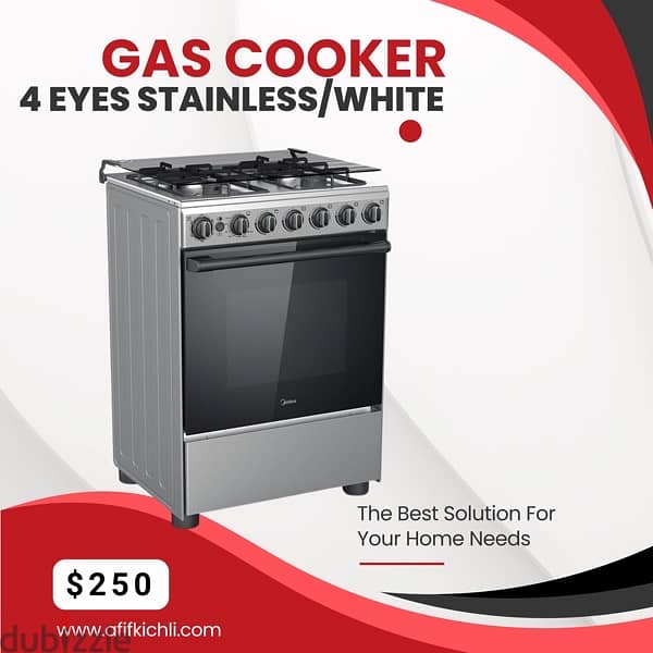 Gas Cooker 4-5 Eyes White-Silver-Black غاز كفالة شركة 4