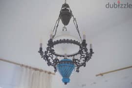 Bronze Art-Deco Blue Chandelier 0