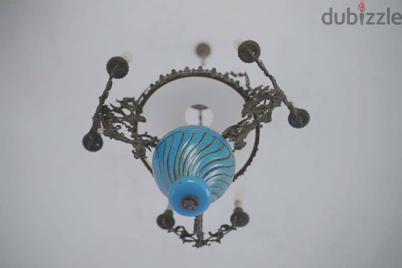 Bronze Art-Deco Blue Chandelier 1