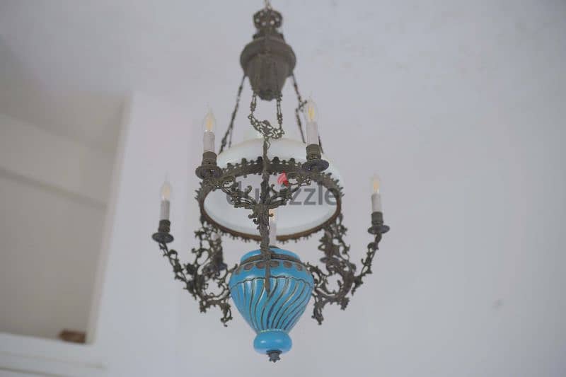 Bronze Art-Deco Blue Chandelier 2