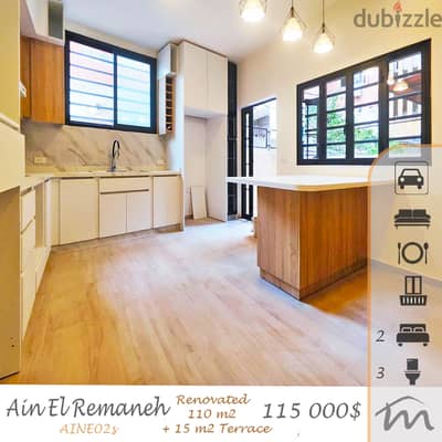 Ain El Remmeneh | Fully Renovated & Decorated 110m² + 15m² Terrace