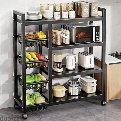 Mobile Storage Trolley with 4 Adjustable Shelves for Kitchen, Bathroom