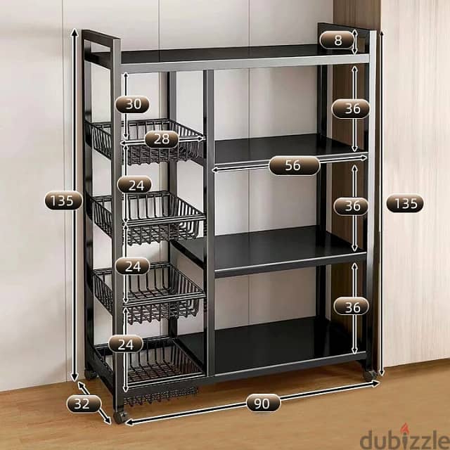 Mobile Storage Trolley with 4 Adjustable Shelves for Kitchen, Bathroom 4