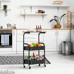 Kitchen Storage Trolley, 3-Tier Rolling Cart with Wooden Top 0