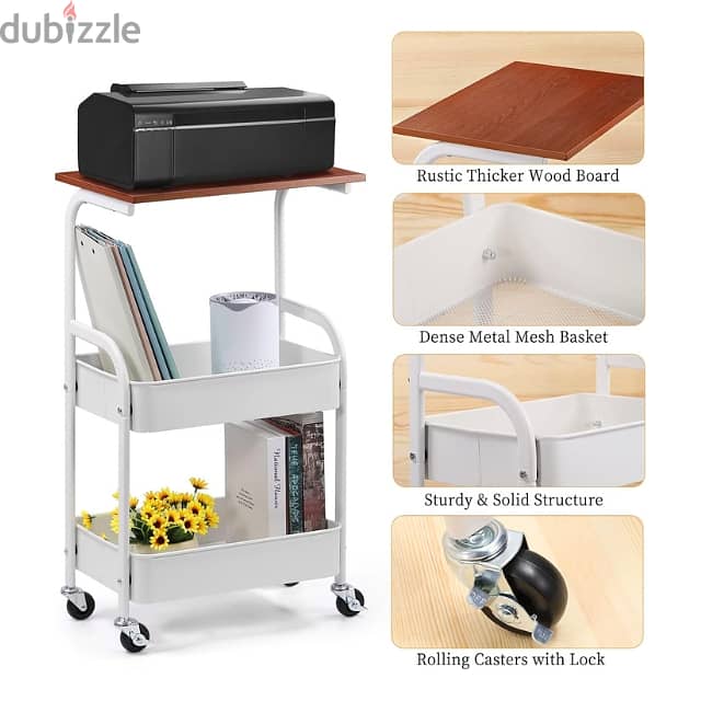 Kitchen Storage Trolley, 3-Tier Rolling Cart with Wooden Top 5