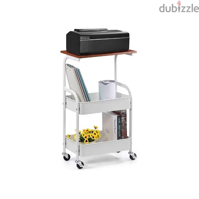 Kitchen Storage Trolley, 3-Tier Rolling Cart with Wooden Top 8