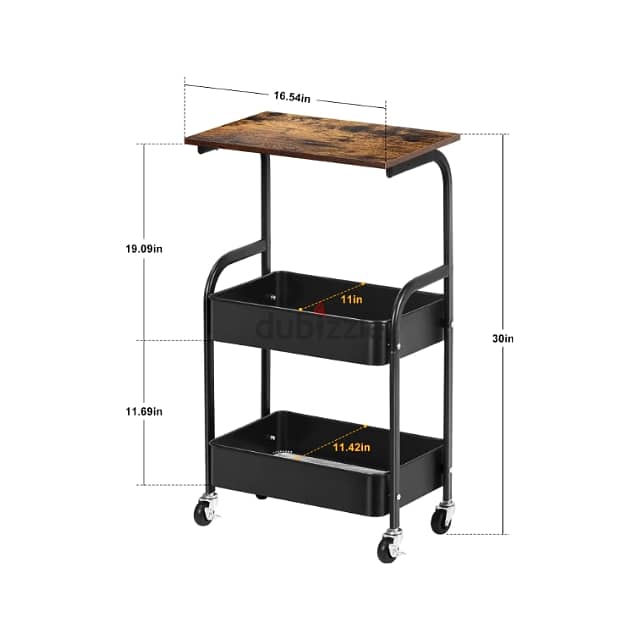 Kitchen Storage Trolley, 3-Tier Rolling Cart with Wooden Top 9