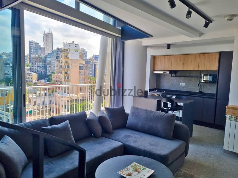 L16172-Modern Loft with Terrace and Sea View For Rent In Mar Mikhael 1