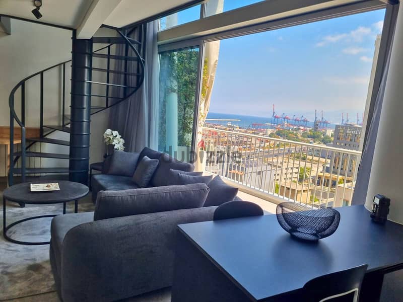 L16172-Modern Loft with Terrace and Sea View For Rent In Mar Mikhael 3