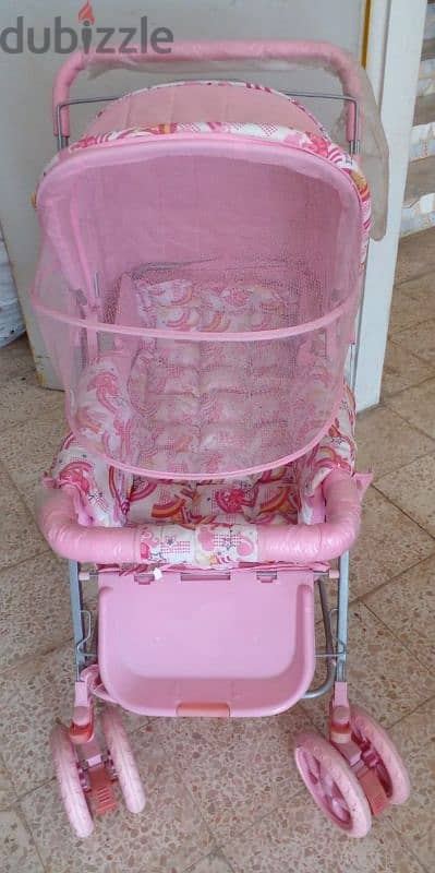 Pink Stroller with Mosquito Net – Stylish & Functional!