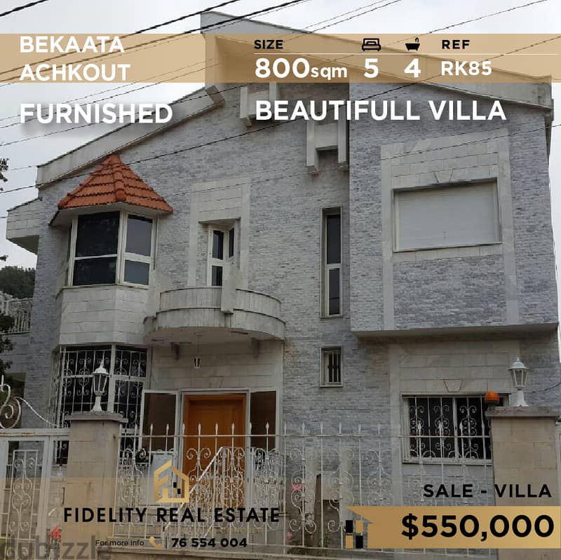 Villa for sale Bekaata Achkout FURNISHED  RK85 0