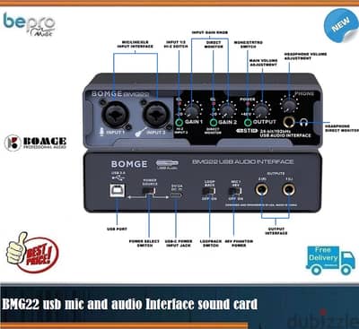 BMG22 usb mic and audio Interface sound card audio mixer