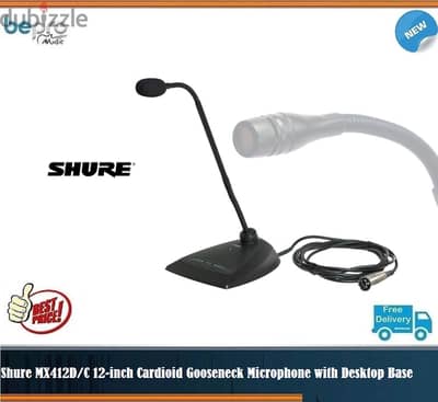 Shure MX412D/C 12-inch Cardioid Gooseneck Mic with Desktop Base