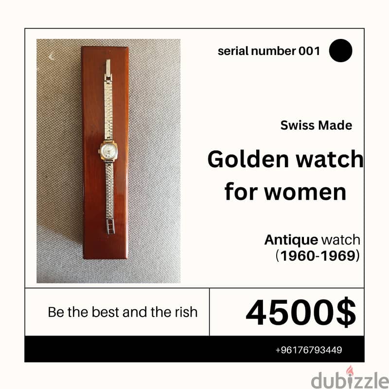 Swiss Ladies Watch Dipped in Gold, Serial Number 001 0