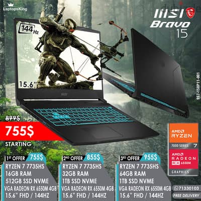 MSI BRAVO 15 RYZEN 7 7735HS VGA RADEON RX 6550M 144HZ GAMING LAPTOPS