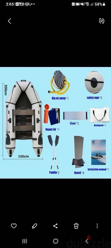 Zodiac 3 meters  with 4p engine and tent all accessories included 0