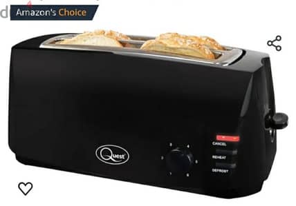 Quest 4 Slice Toaster -Wide Long Slots, 6 Settings, Reheat & Defrost