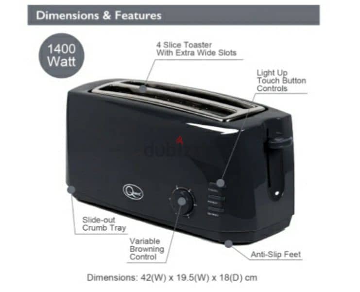 Quest 4 Slice Toaster -Wide Long Slots, 6 Settings, Reheat & Defrost 3