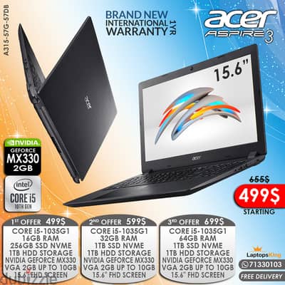 ACER ASPIRE 3 A315-57G-57DB CORE i5-1035G1 GEFORCE MX330 15.6” LAPTOPS