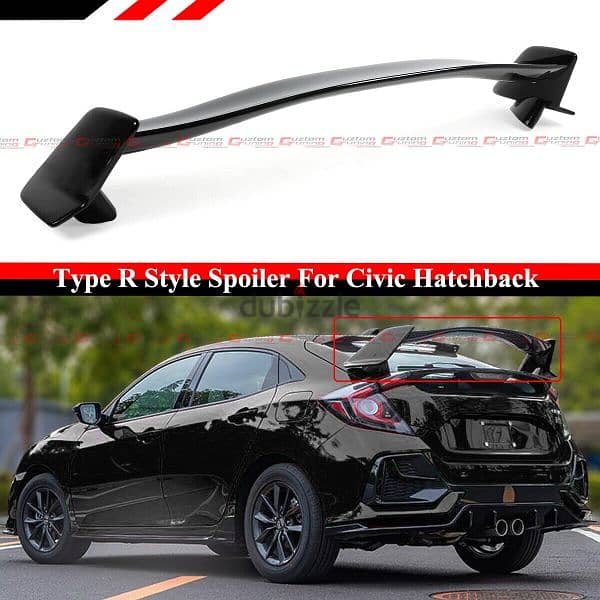 2017-2021 Honda Civic Hatchback TR Style Rear Spoiler Gloss Black 1