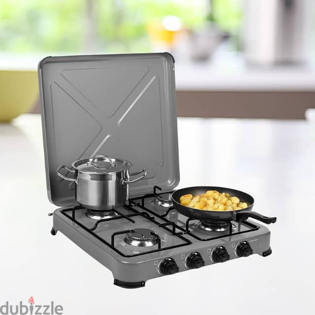 4-Burner Gas Stove – Sleek, Portable Cooker in Dark Grey 1