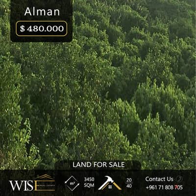 Prime 3450 SQM Land for SALE in Alman - El Chouf!