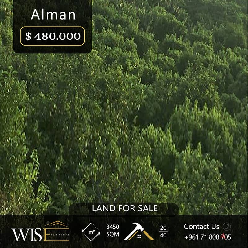 Prime 3450 SQM Land for SALE in Alman - El Chouf! 0