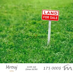 Mrouj | 1188m² Land | 147$/m² | Road Access | Zone 30/90 | FlatSurface 0