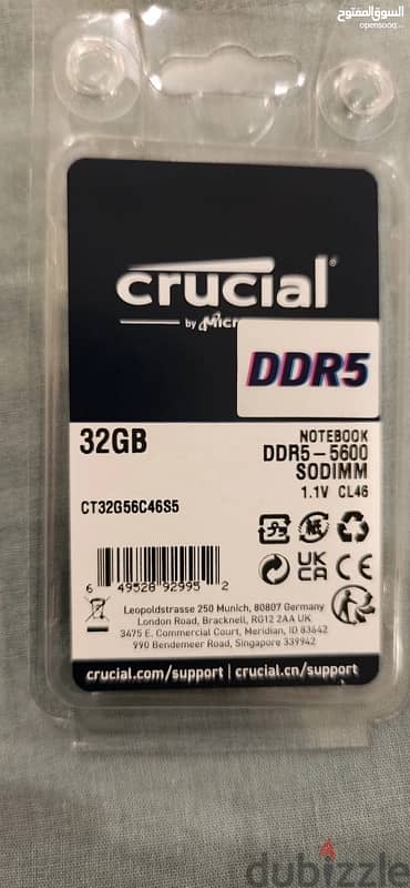 Crucial RAM 32GB DDR5 5600MT/s (or 5200MT/s or 4800MT/s) Laptop Memory 1