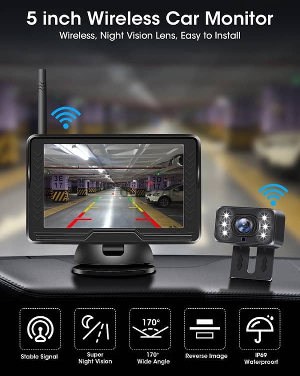 Wireless Reverse Camera AHD 1080P with 5 inch Monitor 2