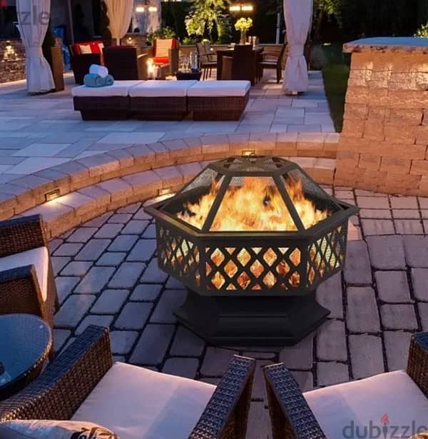 pentagon fire pit (outdoor fireplace) with grill 0