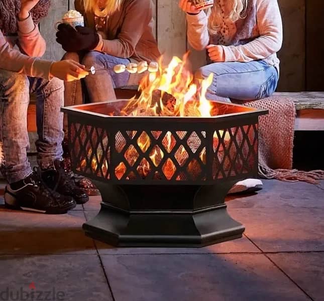 pentagon fire pit (outdoor fireplace) with grill 1